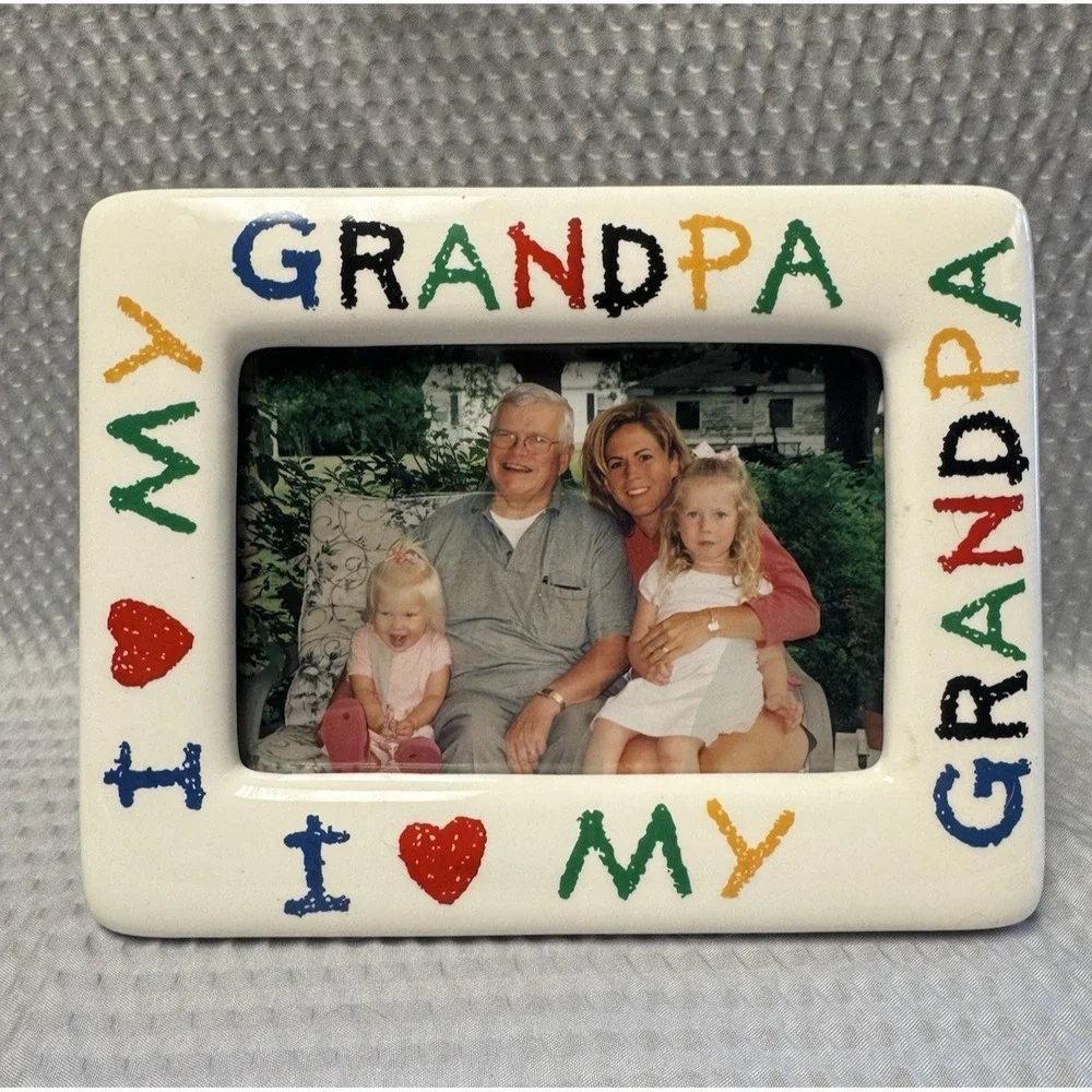 Ceramic Picture Frame I Love My Grandpa Colorful Holds 4x6 Photo Keepsake 90's